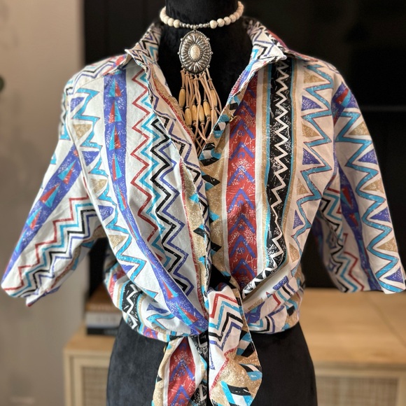 Vintage Tops - Vintage western Starfire Multicolor Geometric Pattern Women's Top